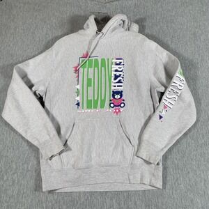 Teddy Fresh Hoodie Mens Small Gray Retro Logo Bear Graphic Pullover Sweatshirt